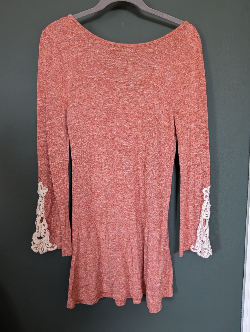 Hayden Los Angeles Long Sleeve Knit Swing Dress with Lace Cuff - Rust Pink